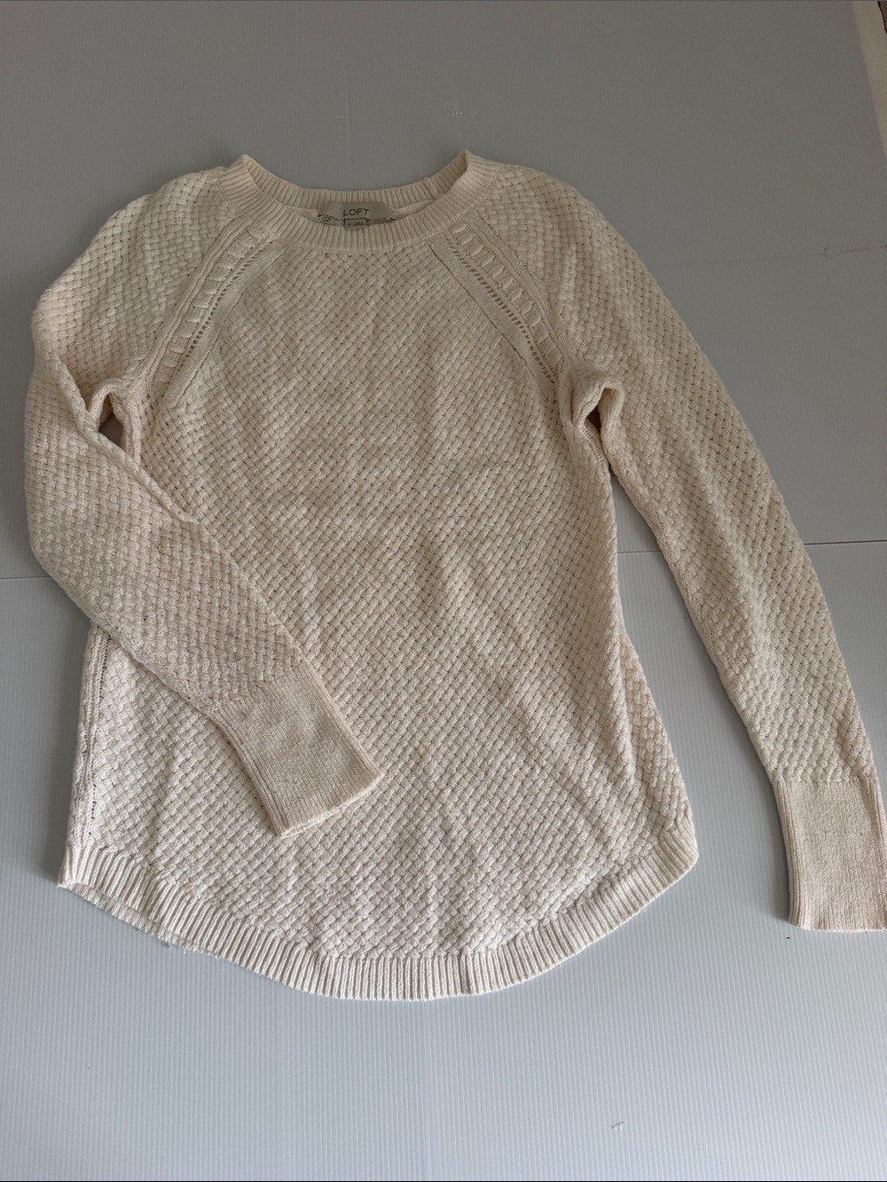 LOFT White Cable-Knit Raglan Sweater - Women's Medium EUC Cotton Blend